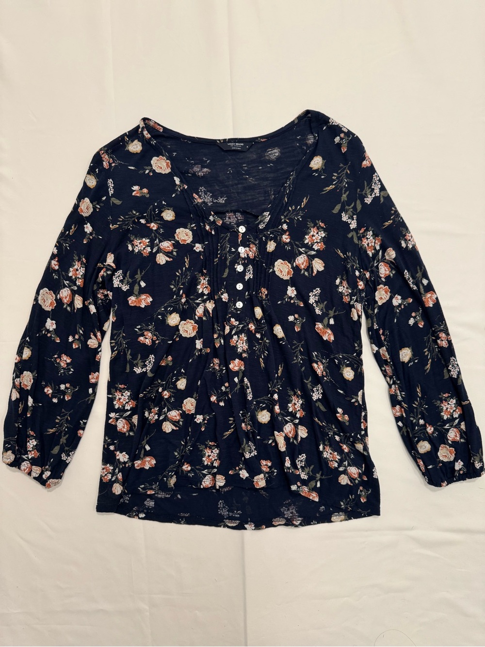 Lucky Brand Medium Womens 3/4 Sleeve V Neck Floral Print Maya Top